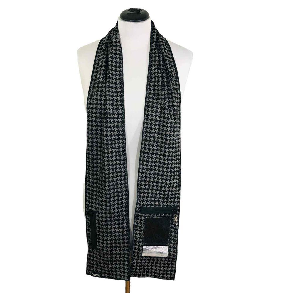 Peepsnake Smartphone Scarf Camera Holder & Zip Pocket Silver Black Houndstooth